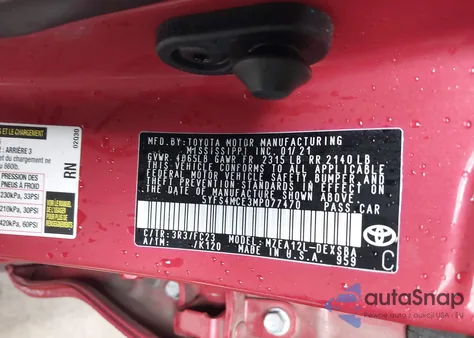 2021 Toyota Corolla Se from USA, damaged, VIN 5YFS4MCE3MP077470